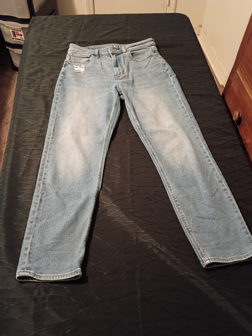 Light Wash Distressed Mom Straight Leg Jeans
